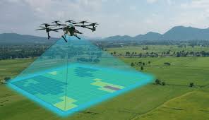 Drone flying over farmland for financial data collection